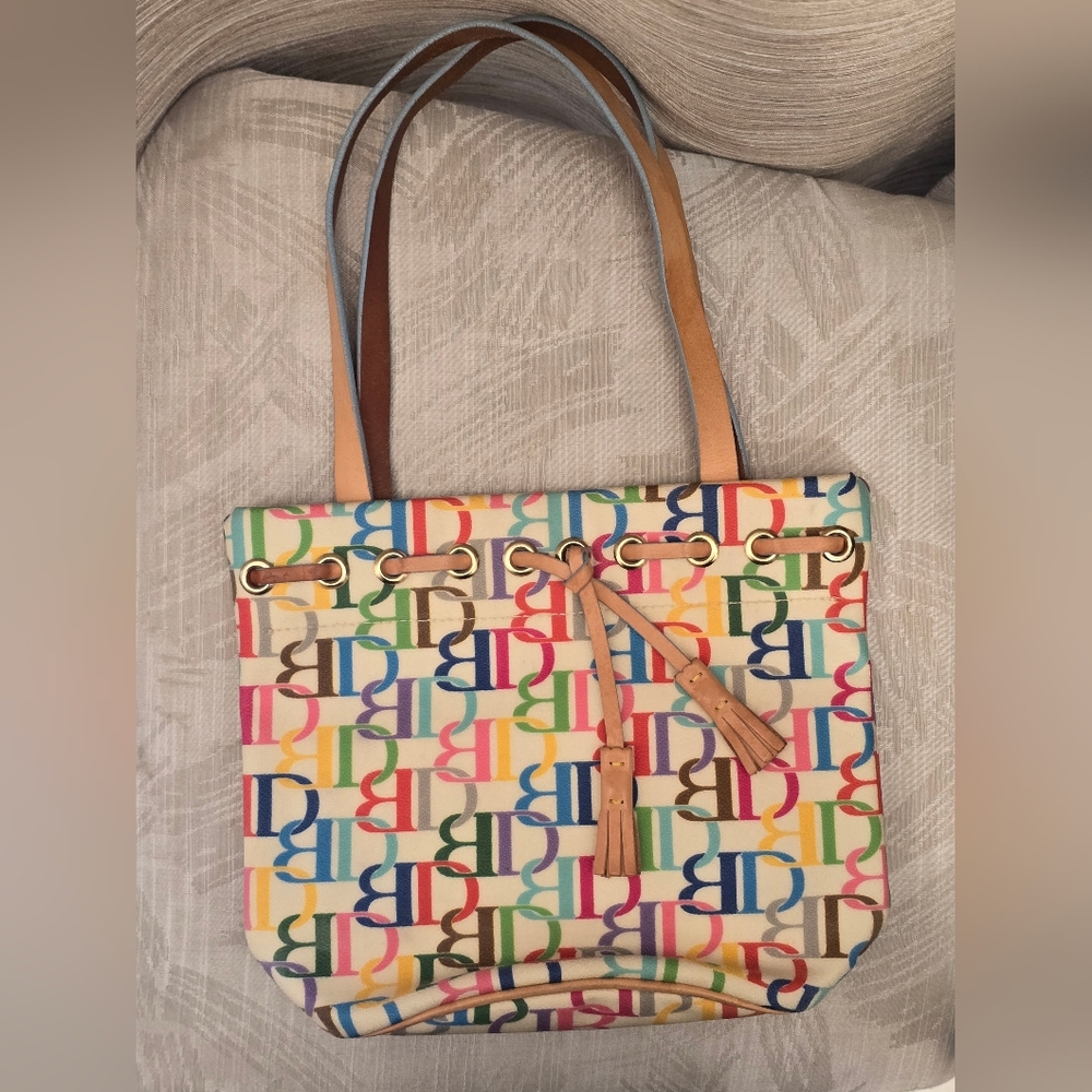 Dooney and Bourke White Large Multicolor Monogram Small 90's Limited Edition Rar